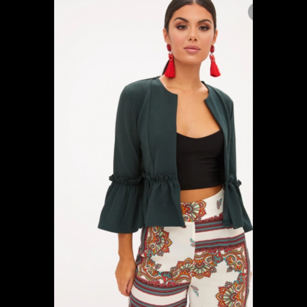 Emerald Green Frill Sleeve Blazer